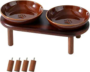 Havniva Elevated Cat Bowls Raised Ceramic Cat Bowl, 5.7 Wide Opening Cat Food Bowl Whisker Friendly Cat Dish Anti-Slip with Wood Stand, Shallow Pet Food & Water Bowl for Indoor Cats