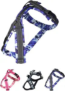 [:Hakusan] Zero Dog Harness Camouflage Type, Safe - No chocking/Hard to Disconnect, Great fit - Easy Put on and Off/Adjustable, Reflector, XS - Small & Medium Dog, Blue Camouflage