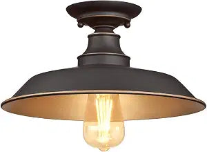 Westinghouse 6370300 Iron Hill 12-Inch, One-Light Indoor Semi Flush Mount Ceiling Light, Oil Rubbed Bronze Finish with Highlights