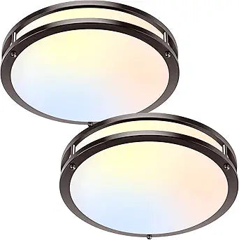 2-Pack 36W LED Ceiling Lights, 13inch Oil Rubbed Bronze Flush Mount Light Fixtures 3600LM 2700K/3000K/4000K/5000K/6500K Adjustable Ceiling Lights, Modern Dimmable Lighting for Kitchen Hallway Bathroom