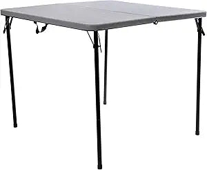 Flash Furniture Dunham 2.83' Square Plastic Folding Event Table with Carrying Handle, Bi-Fold Portable Banquet Table for Indoor/Outdoor Events, Gray