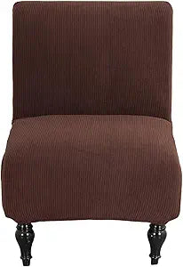 NILUOH Armless Slipper Chair Slipcover, Stretch Jacquard Accent Chair Cover, Removable & Machine Washable Chair Protector, Spandex Furniture Cover for Armless Chairs (Coffee)