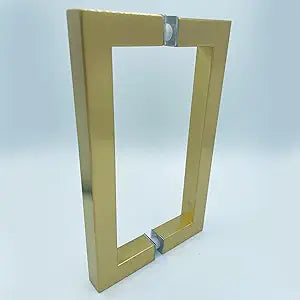 Square 8 Length Back-to-Back Pull Handle for Commercial and Residential Glass Shower Doors 3/8 Inch to 1/2 Inch Thick. Solid Brass Tubing. Heavy Duty with washers (Satin Brass)