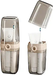 Topavatop Toothbrush Travel Case, 2 in 1 Toothbrush Holder and Rinse Cup, Large Capacity Toothbrush Cup with Cover, Portable Travel Toothbrush Holder for Traveling, Camping, Trip - 1Pcs - Beige&Clear