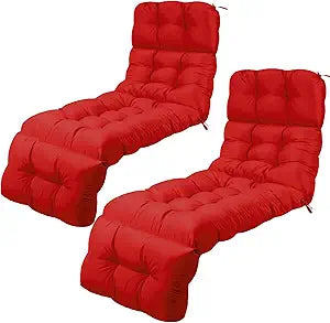 DoubleFill Outdoor Chaise Lounge Chair Cushion 72 x 22 x 4.21 Inches Thick Tufted Patio Pool Lounge Cushion Waterproof Replacement for Outdoor Furniture with Ties(Brick Red,2 Pcs)