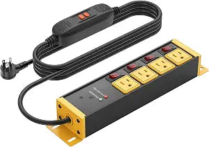 CCCEI Heavy Duty Surge Protector Power Strip 20 Amp Individual Switches. Industrial GFCI Multiple Outlets Extender 12 Gauge 6 FT Extension Cord. Yellow High-Amp 4 Plugs for Shop Garage Kitchen.