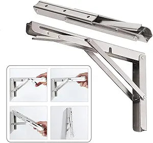 CLT 20'' Folding Shelf Brackets Max. Load 440 lb, Heavy Duty Stainless Steel DIY Wall Mounted Shelf Bracket Space Saving for Table Work Bench, Pack of 2