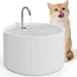Ceramic Cat Water Fountain, 2.2L/74oz Cupcake Pet Water Fountain for Cats and Dogs, Automatic Pet Drinking Fountain,Double Filtration System, Easy to Clean (White)