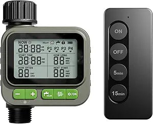 Sprinkler Timer with remote control, Programmable Water Timer for Garden Hose, Outdoor Hose Faucet Timed with 4 Plans/Rain Delay/Automatic Watering controller System, Digital Irrigation for Yard, Lawn