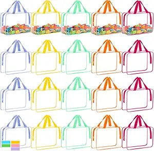 20 Packs Extra Large Toy Storage Bags Bulk with Zipper, Reusable Clear PVC Toy Organizer Bag with Labels for Blocks, 11.88.63.9 Travel Waterproof Organizer Bags for Puzzles, 5 Colors