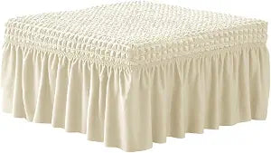 3D Bubble Lattice Rectangle Ottoman Slipcover Polyester Footstool Protector Covers with Skirt Stretch Stool Covers for Living Room and Bedroom