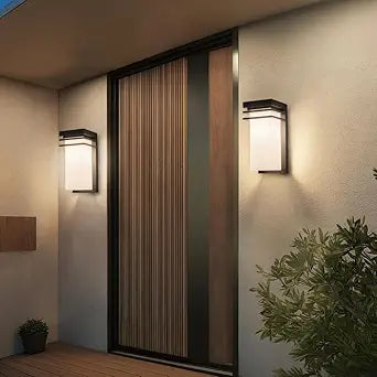 Modern Outdoor Wall Lights Fixtures Set of 2, Front Porch Sconce Lighting Wall Mount, Exterior Wall Lamps with White Frosted Glass for Patio, House, Commercial Use, E26 Base