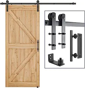 SMARTSTANDARD 6.8 FT Heavy Duty Sturdy Sliding Barn Door Hardware Kit, Black, (Whole Set Includes 1x Pull Handle Set & 1x Floor Guide) Fit 36"-40" Wide Door Panel (I Shape Hanger)