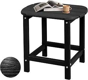 Plawdlik Hdpe Outdoor Adirondack Side Table, Wooden Textured, Set for Patio, Garden, Porch, Pool Composite Patio, Backyard, Bathroom and Indoor, Maintenance & Weather Resistant(Black)