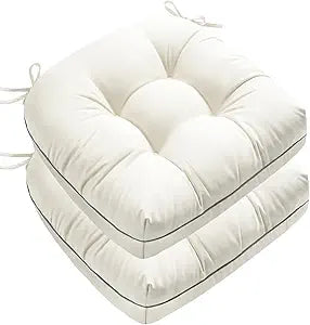 1 MIDDLE ONE Outdoor Chair Cushions Set of 2, Outdoor Cushions for Patio Furniture and Wicker Chair, Memory Foam Patio Seat Cushion Pads with Ties, 19 x 19 Inch (Cream)