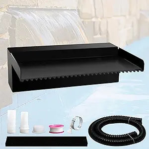 Pamopamo Pond Waterfall Spillway Pool Fountain Water Feature, Black Stainless Steel Outdoor Fountains, Swimming Pool Water Flow Waterfalls Kit for Garden Patio Ponds-11.8"x7.8"x3.9"(NO Light)