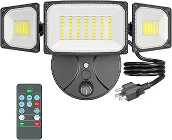 Onforu 80W Dusk to Dawn Outdoor Lighting,Plug in LED Flood Lights,Black Outdoor Lights with Remote,8000LM Security Light,IP66 Waterproof Lighting,2Modes 3 Adjustable Heads Light for Garage Yard