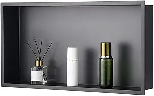 VEVOR Shower Niche, 13 x 25 x 4 inch Recessed Wall Niche, Heavy-duty Stainless Steel Modern Soap & Shampoo Storage Organizer, Sealed Waterproof, Durable & Easy to Install,Black for Bathroom