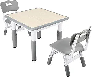 FAHKNS Toddler Table and Chair Set, Height Adjustable Kids Table and 2 Chairs, Graffiti Desk, Multi-Function Tables for Kindergarten, Living Room, Kid's Room