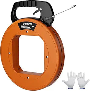 240 ft Electrical Fish Tape, 1/8-Inch Steel Wire Puller with Formed Hook, Easy-to-Use Cable Puller Tool with Ergonomic Handle & Durable Housing for Walls and Electrical Conduit