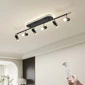 Jaycomey Modern LED Ceiling Lights, Dimmable 6-Light Flush Mount Ceiling Lamp Fixture with Remote, 51'' Black and Gold Directional Ceiling Ligting for Hallway Kitchen Bedroom Entry (60W/3600 Lumens)
