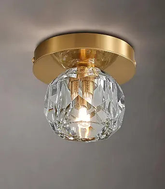 Small Gold Crystal Semi Flush Mount Ceiling Light Fixture for Hallway