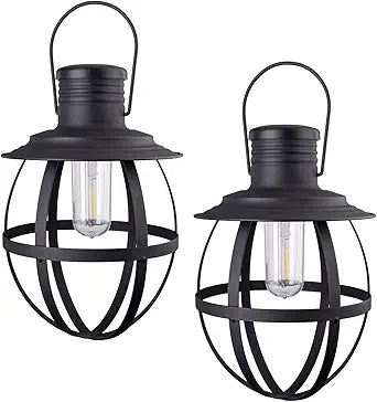 Xodus Innovations BL840-2 Battery Powered Outdoor 11.5 inch Decorative LED Metal Hanging Lantern with Your Choice of 4, 6 or 8 Hour Automatic Timer, Black
