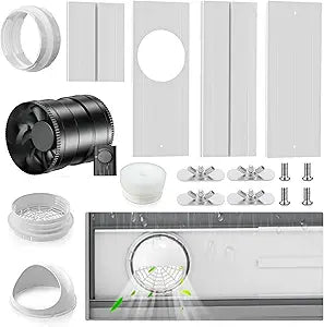 Insputer Portable ac Window Vent Kit with Universal Coupler, New Adjustable Air Conditioner Window Seal Kit for Sliding Vertical/Horizontal Window(Include 6 Inline Inch Duct Fan)