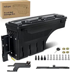 Nilight Truck Bed Tool Box Left Drivers Side Truck Tool Box Fit for Ford F-250/350 Super Duty 2017-2021 ABS Swing Case Truck Bed Storage Box with Lockable Lid Waterproof Wheel Well Toolbox Black