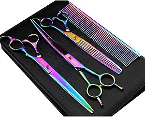 Purple Dragon 8.0 inch Dog Hair Cutting, Curved and Thinning Scissors Shear Pet Grooming Tool Kit