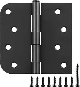 3 Pack Black Door Hinges 4" Square Rounded 5/8 Inch Radius Corner
