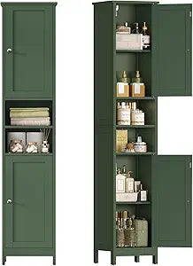 TEENFON 67" Tall Bathroom Cabinet with Adjustable Shelves and Doors, Narrow Bathroom Storage Cabinet for Small Space, Living Room, Entryway, Kitchen, Green