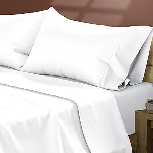Texas Linen Co. Egyptian Cotton Sheets Queen Size  Everyday Bedding Cotton Queen Sheet Set (4 PC, White), Soft & Durable, Cooling, 16" Deep Pocket, Sateen Hotel Bedding Set - Easy Breezin' Collection