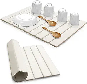 AIFLM Large Stone Dish Drying Mats for Kitchen Counter , Quick Dry Absorbent Collapsible Dish Drying Mat, 24(L)x16(W) Diatomaceous Earth Mats for Dishes Bottles Cups,Match Any Countertop