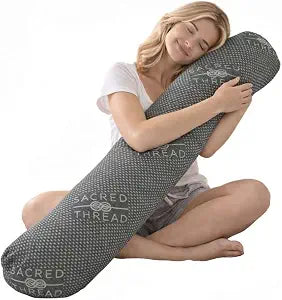 Sacred Thread Cylinder Shaped Long Pillow for Bed, Cooling Rayon Derived from Bamboo Body Pillow for Side Sleepers, Soft and Supportive Full Body Pillows for Adults (46.5x8) (Grey)
