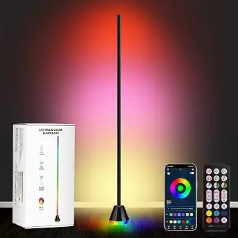 RGBICWW LED Corner Floor Lamp - Music Sync & Color Changing Ambience Light, 16 Million Hues, App & Remote Control, Ideal for Bedroom, Living Room, Gaming Room