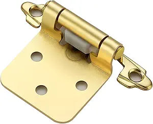 50 Pack (25 Pairs) Gold Cabinet Hinges for Kitchen Doors, Self-Closing, 1/2 Inch Overlay (Variable), Semi-Concealed Face Frame, Surface Mount Cabinet Hardware, Satin Brass