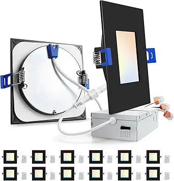 zouzai Square Led Recessed Lighting,5CCT Ultra Thin Square Led Ceiling Light with Junction Box,CRI90,2700K-5000K Selectable,Dimmable Canless Downlight,ETL and Energy Star (Black12 Pack, 6 Inch)
