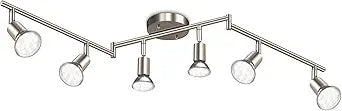 Ascher 6-Light LED Track Lighting Kit, Flexibly Rotatable Light Heads, 6 Way Ceiling Spotlight Matt Nickel Finish, Including 6 GU10 LED Bulbs (4W 400LM Daylight White 5000K)