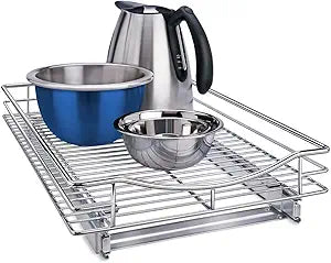 LYNK PROFESSIONAL Pull Out Cabinet Organizer, 14" x 21" Slide Out Cabinet Organizer Pull Out Drawer  Pull Out Shelves for Kitchen Cabinets  Under Sink Organizers - Lifetime Ltd. Warranty, Chrome
