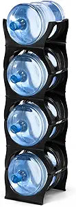 Bariboo Stackable Water Bottle Storage Rack Best Water Jugs 5 Gallon Organizer. Jug Holder for Kitchen, Cabinet and Office Organizing. Reinforced Polypropylene (Black, 4 No Shelf)