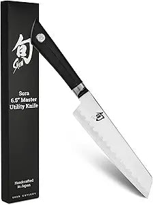 Shun Sora 6.5" Master Utility Knife, Handcrafted Japanese Kitchen Knife, VG10 Steel Edge and 420J Stainless Steel Blade, Balanced Handle, Precision and Sharpness for Professional and Home Chefs