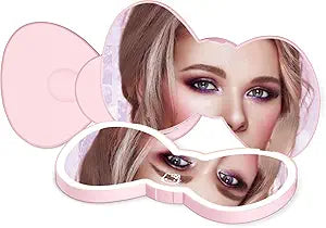 Impressions Vanity Hello Kitty Bow LED Compact Mirror, Double Sided Cute Travel Makeup Mirror, Soft Touch Button with Slide Down Auto Shut Off (Small)
