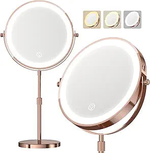 Makeup Mirror with Lights, 5000 mAh Rechargeable Double Sided Magnifying Vanity Mirror with 3 Colors, 1x/20x, 360 Rotation , Brightness Adjustable Magnification Lighted Makeup Mirror, Women Gift