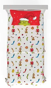 Dr. Seuss The Grinch Holiday & Christmas Bedding Super Soft Microfiber 3 Piece Twin Sheet Set, (Officially Licensed Product) By Franco