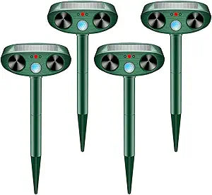 Upgraded Solar Ultrasonic Animal Repellent Outdoor, Deer Repellent Devices Waterproof, Cat Repellent Outdoor with Motion Sensor Flash Light, Squirrel Raccoon Skunk Deterrents for Yard
