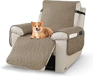 100% Waterproof Recliner Chair Covers,Non-Slip Chair Cover Dog Furniture Protector Recliner Covers Washable Slipcover with Pocket,Elastic Straps for Pets,Dogs,28",Light Coffee