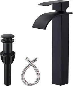 Vessel Sink Faucet, Tall Waterfall Bathroom Faucet, Matte Black