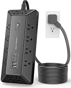 16-in-1 Power Strip with 1800J Surge Protector, 20W USB-C Charging | 12 AC Outlets,2 USB-A & 2 USB-C,6FT Flat Extension Cord,1625W/13A,for Dorm, Bedroom & Home Office