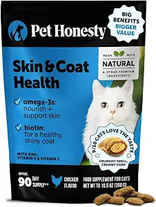 Cat Skin & Coat Supplement Crunchy Creamy Chews - Salmon Oil for Cats Omega 3 Itchy Dry Skin Relief - Feline Shedding Control - Biotin Vitamins for Indoor Cats Shiny Soft Coat (90-Day Supply)